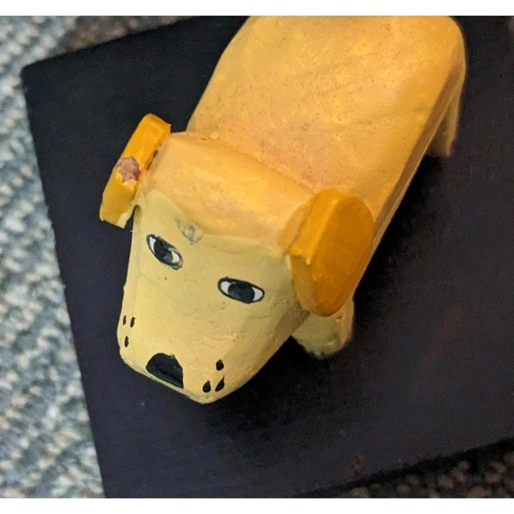 Vtg Wood Trinket Box Yellow Dog Figural Whimsical Hand Painted Susan Ryan 6